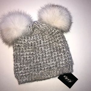 Kyi Kyi double Pom classic fox Beanie grey white